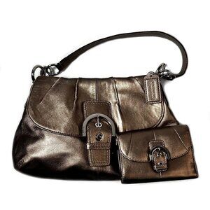 VTG COACH Soho Bag in Metallic Bronze Leather with Matching Trifold Wallet